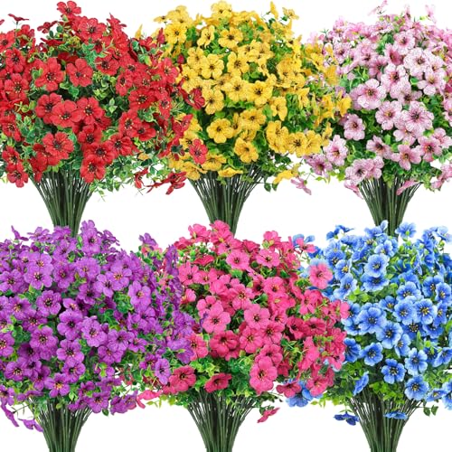 BlueCloudy 18 Bündel Künstliche Blumen für Draußen, Kunstblumen Balkon Dekoration Künstlich Balkonpflanzen Plastikblumen Outdoor Indoor für Zuhause Garten Tisch Terrasse Deko, Gemischt
