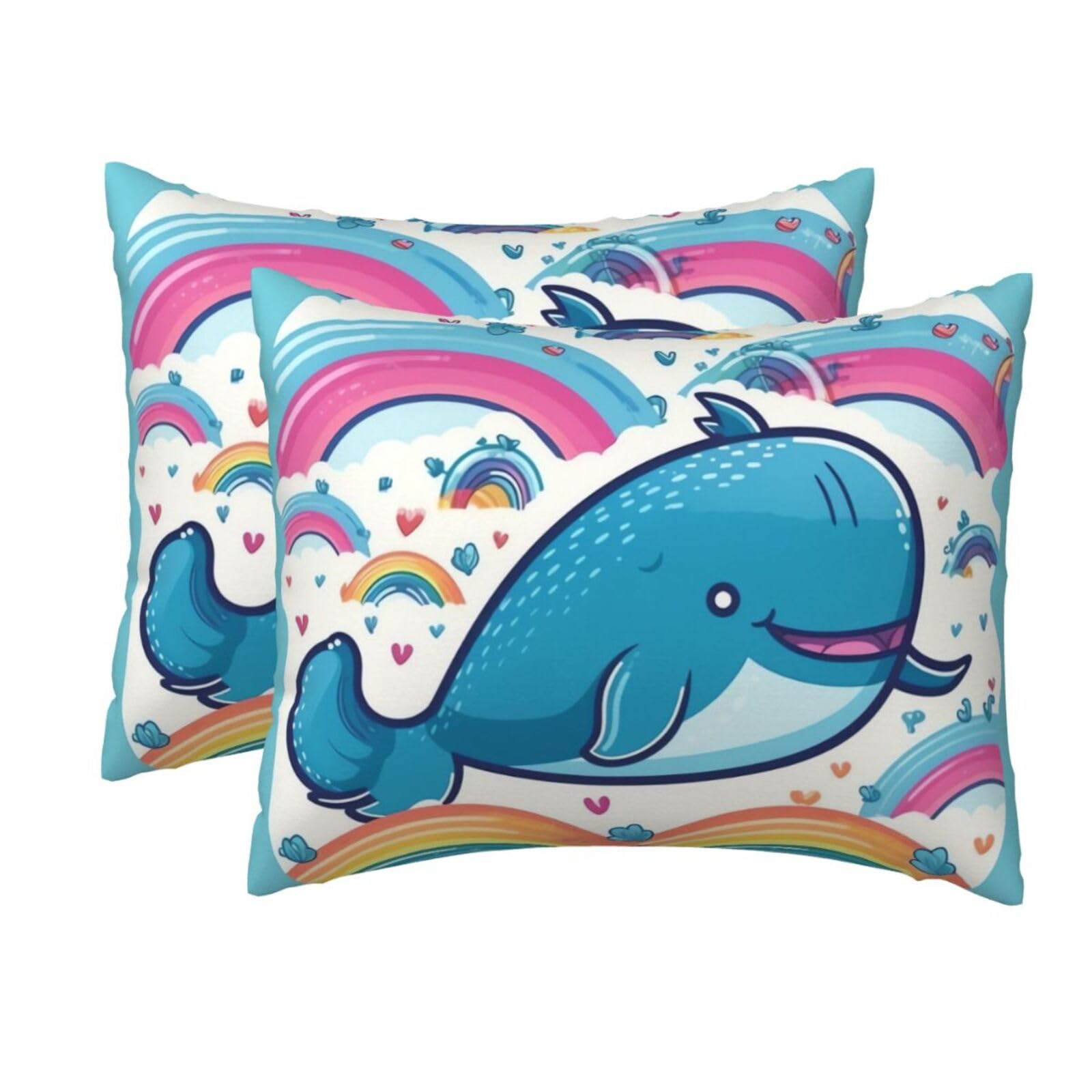 2 Pack Standard Size Pillow Cases for Hair and Skin Soft Breathable Pillow Case Covers with Hidden Zipper Cartoon Whale and Rainbow Pillowcase 20x26 Inches Pillow Cover for Sleeping Gift