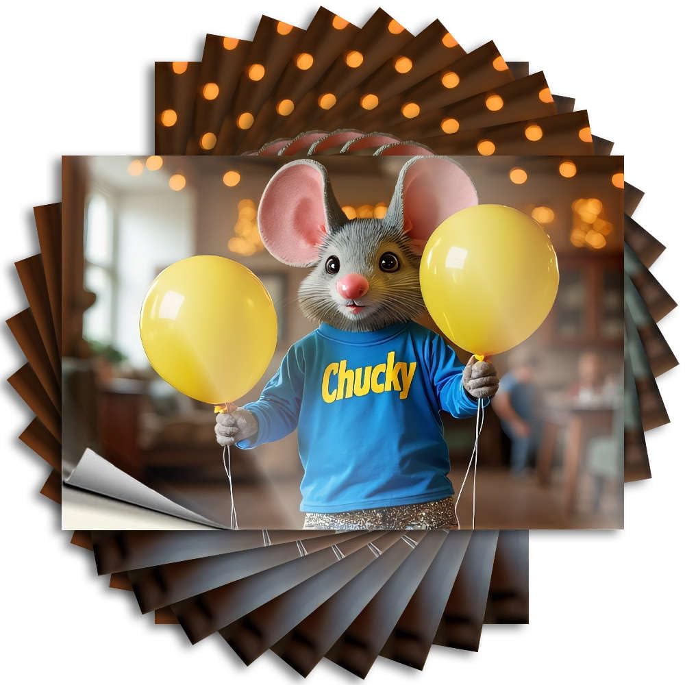 Decal Room Decore Peel and Stick - A Person in A Mouse Costume Holding Yellow Balloons. Garage Cool Waterproof Vinyl for Billiard(8X12CM)