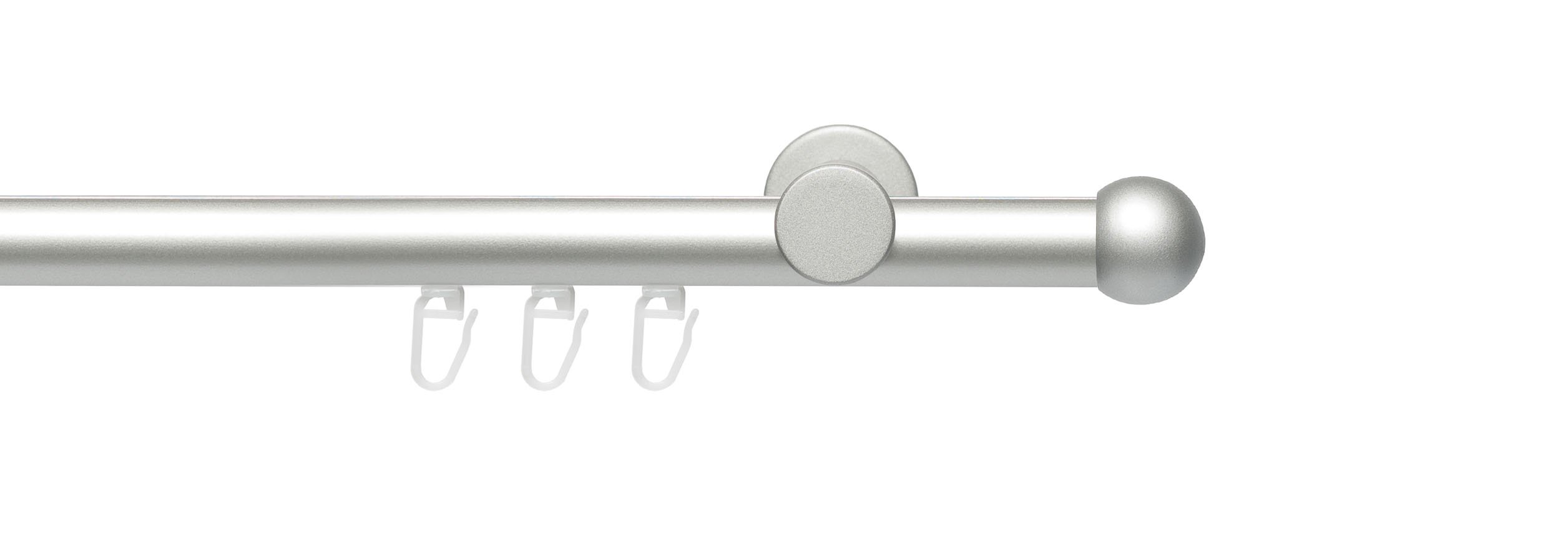 Gardinenstange 20 mm Stilgarnitur Innenlaufschiene Vorhangstange Farbe Silber Aluminium - 1 - läufig - 120-240 cm - Endstück Kugel (240 cm)