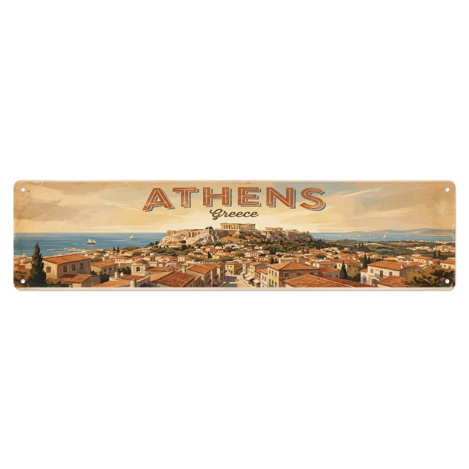 Tgrcjimh Style Metal Tin Sign Greece Athens Vintage Travel