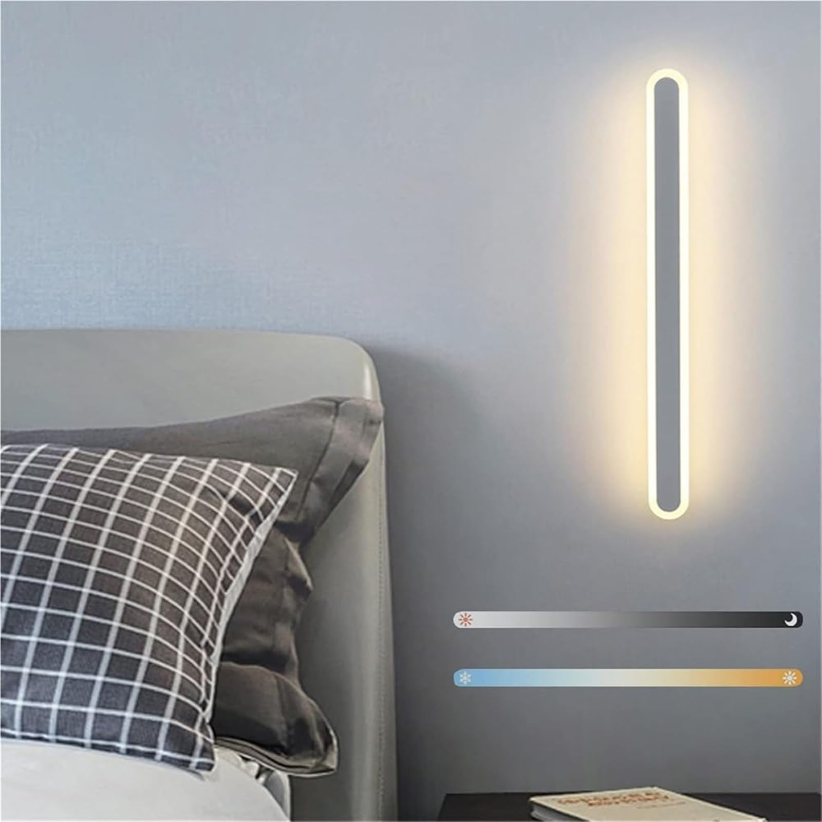 HCZKIUJY Dimmable LED Long Strip Wall Sconces, Adjustable Color Indoor Wall Lamp with Acrylic Aluminum Fixture for Bedroom Living Room Balcony Restaurant Hotel Corridor(Grey-40cm 18W)