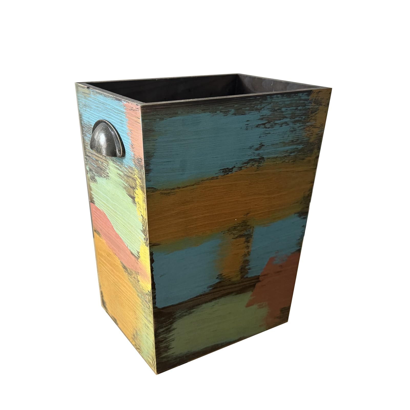 Farmhouse Wood Trash Can - Rustic Distressed Rectangular Waste Bin Handmade Vintage Decor for Kitchen Bathroom Office H