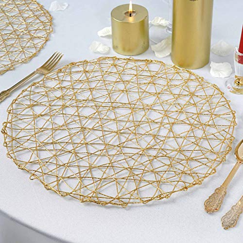 Tiger Chef 15" Round Woven Metallic Foil Shining Placemats, Charger Plates (Gold, 12) #TOP3