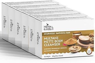 Herbs & Hills Multani Mitti Body Cleanser Pack of 6-100g Each | Gentle Exfoliation for Glowing Skin | Banish Pimples and Scars | Soothe Skin Irritations