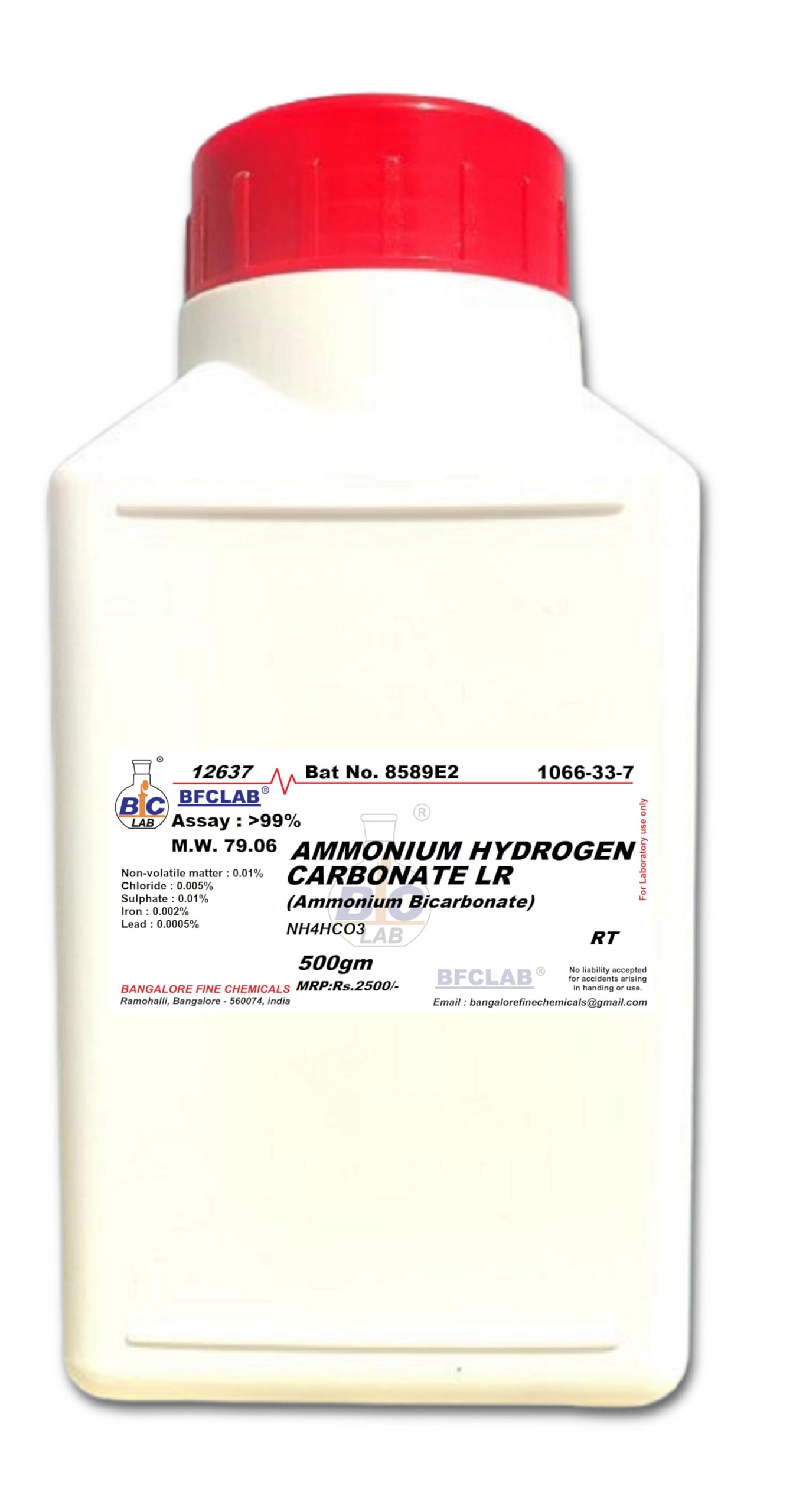 BFC AMMONIUM BICARBONATE LR - 500gm. (AMMONIUM HYDROGEN CARBONATE) (NH4HCO3) CAS No. 1066-33-7-image-4