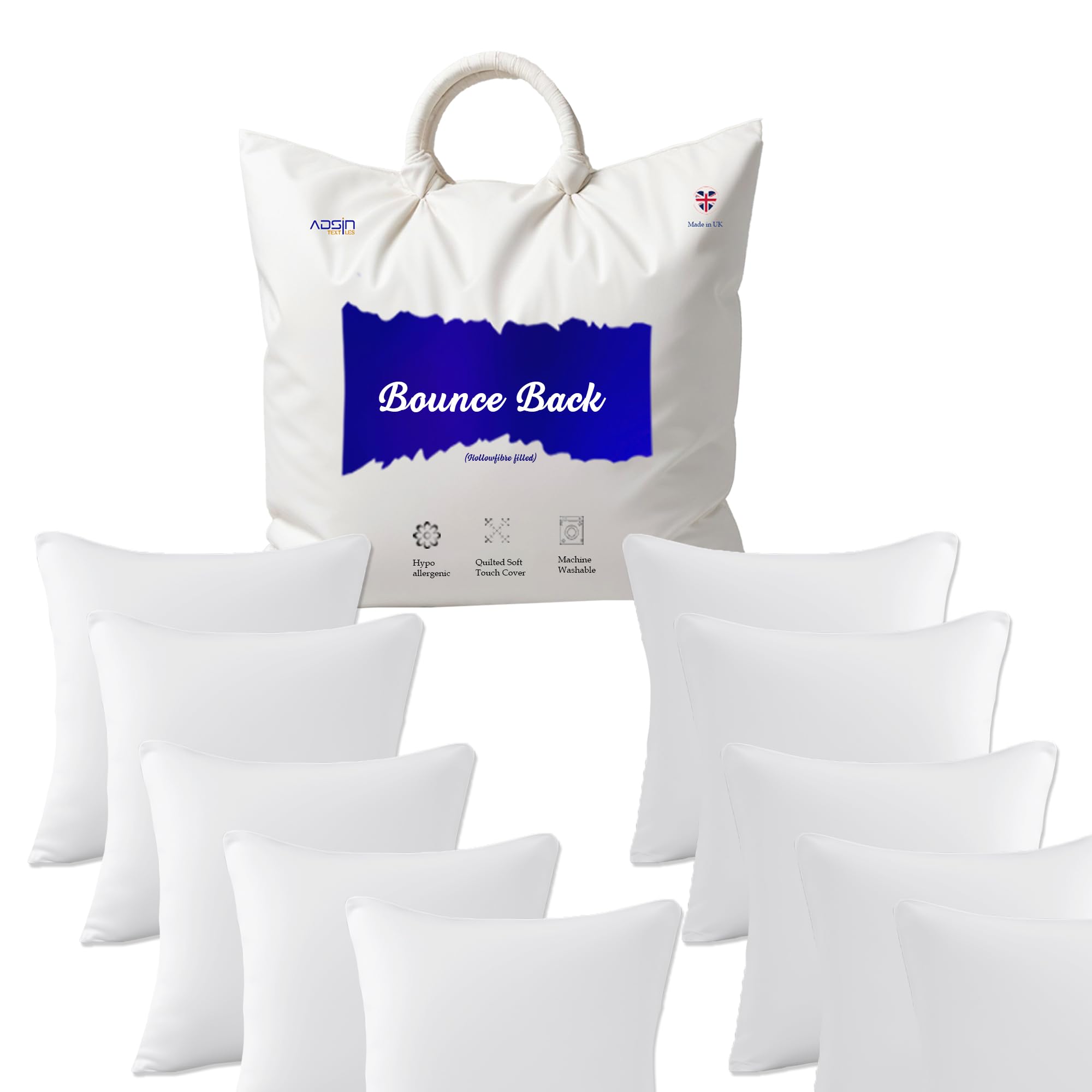 Adsin White Set Of 10-75Cm X 75Cm Hollowfibre Cushion New Pad Inner Stuffer Pillow Polyester Insert Square Hypoallergenic (Pack Of 10 | 30" X 30")