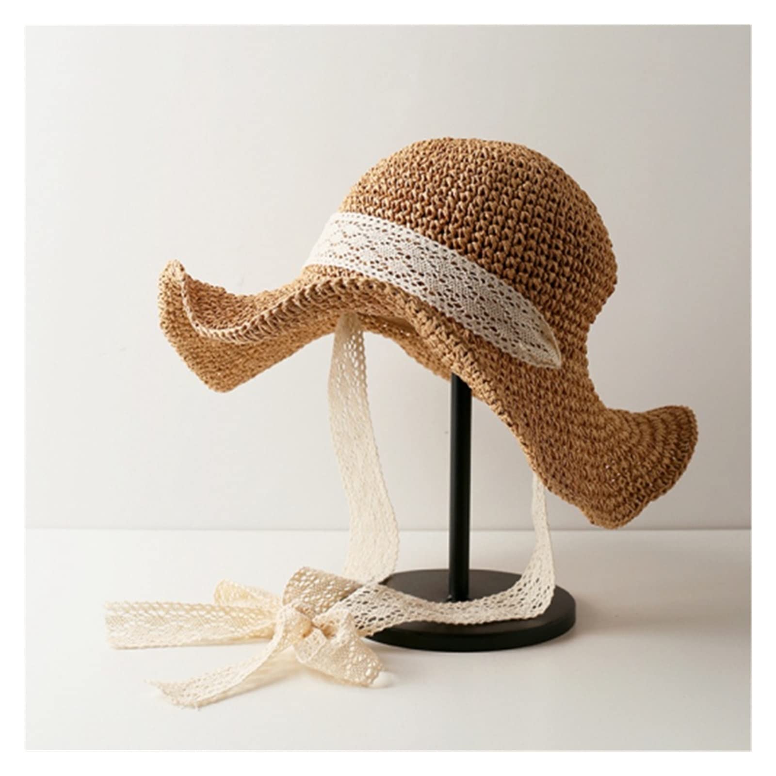 Chapeau de paille casquettes à franges et dentelle pour style bohème