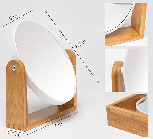 Miniatura 3 de Espejo Yeake de maquillaje, con soporte de bambú natural, 8 pulgadas, aumento de 1X3X, doble cara, 360 grados, giratorio, portátil, para mesa,