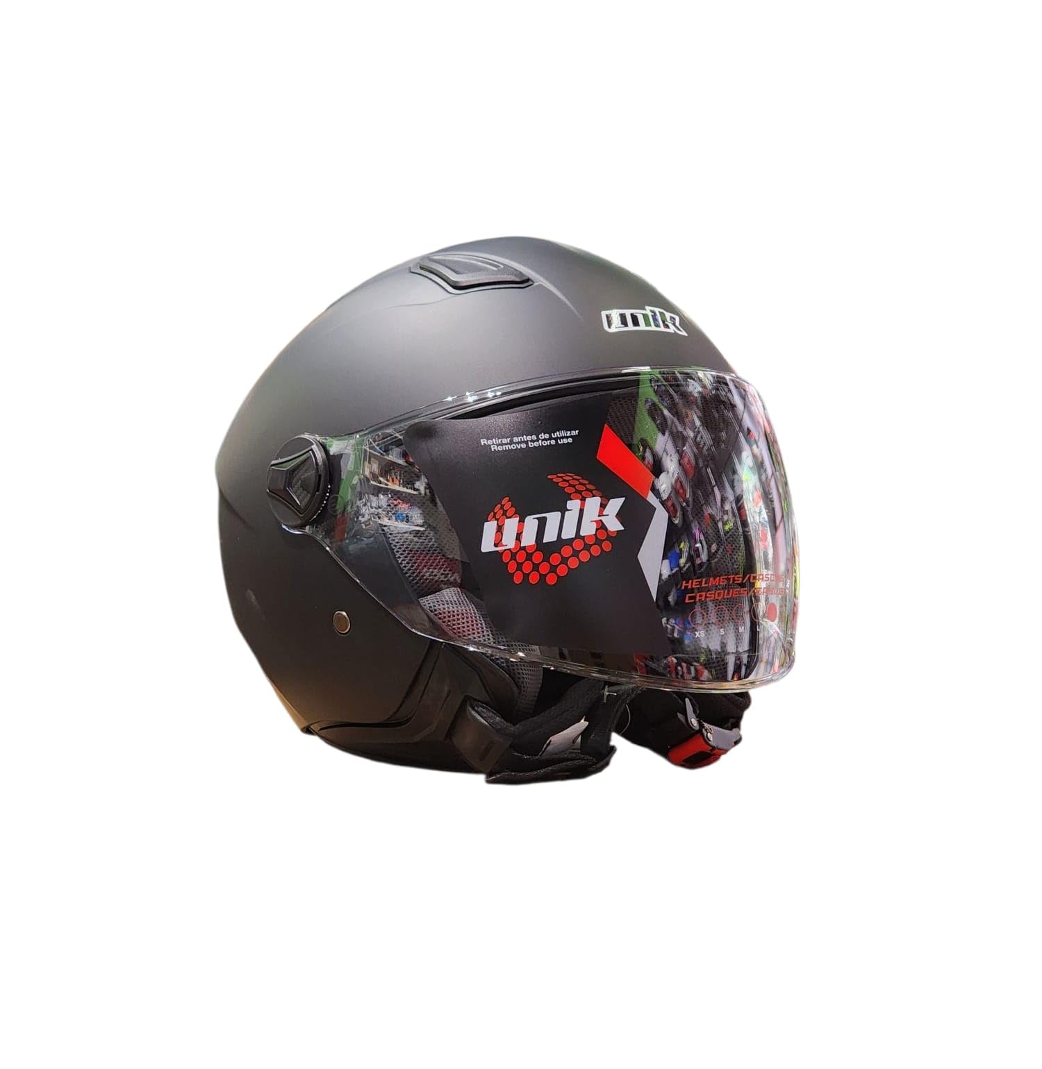 unik Casco Moto Jet Abierto Motocicleta Scooter Ciclomotor Hombre/Mujer Airflow Cierre Micrométrico Desmontable Homologado - Negro Mate Talla XL