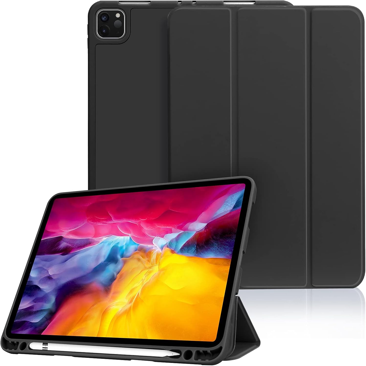 FYY Case for iPad Pro 11 2020 & 2018, [Support 2nd Gen Apple Pencil Charging][Auto Wake/Sleep] Slim Stand Smart Protective Case with Pencil Holder for iPad Pro 11 2nd Gen 2020 & 1st Gen 2018 Black