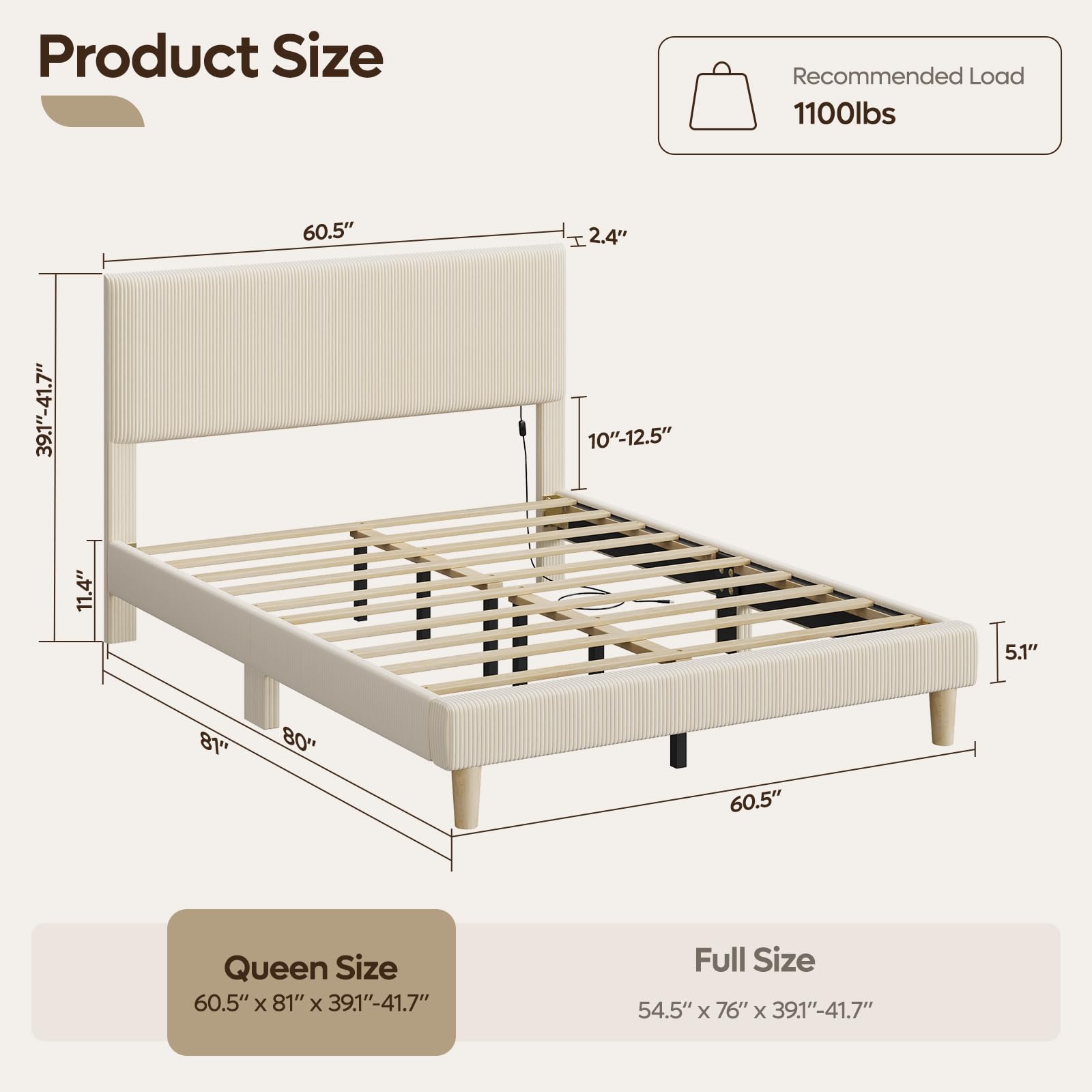 Condition photo showing New/Like New for bestier queen bed frame with headboard,platform queen size bed frame with led lighting,bed frame wooden slats support,no box spring needed,never squeaks, easy assembly,beige