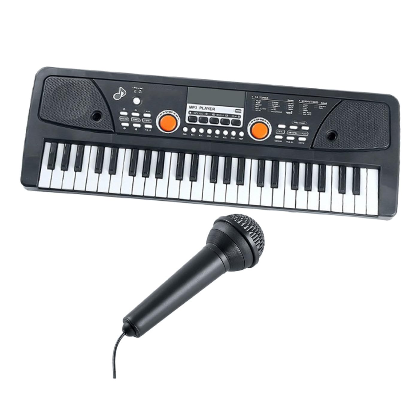 Piano Electrónico Infantil de 49 Teclas en Plástico Negro | Micrófono Incluido, Juguete Educativo Musical, 1 Juego para Cumpleaños y Navidad
