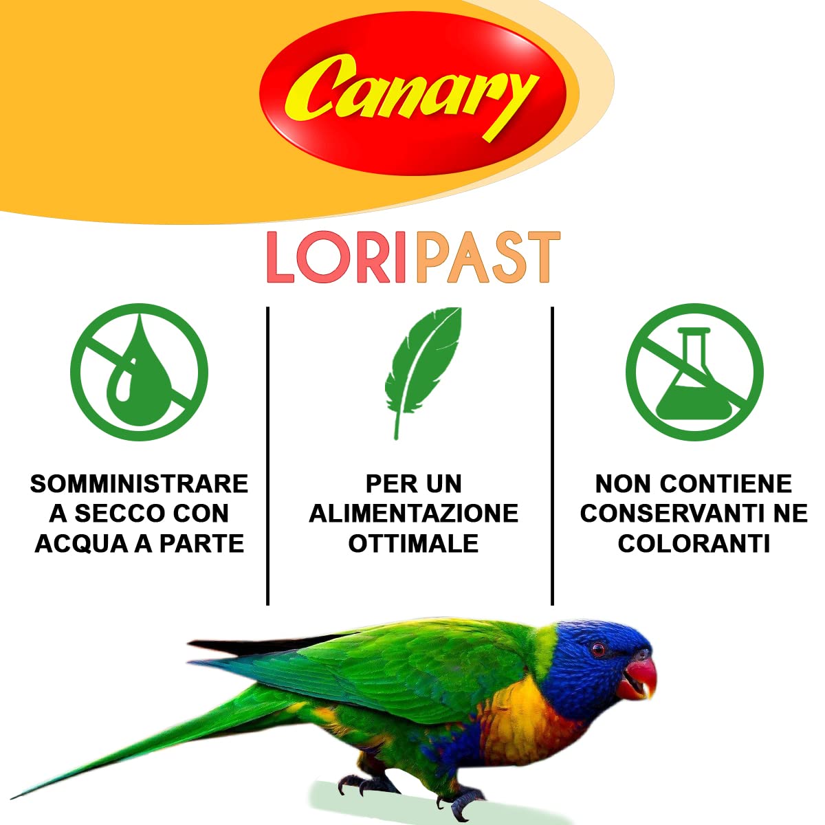 Canary Loripast 5kg, mangime per lorichetti e pappagalli, pastoncino in farina per lori, alimento completo per alimentazione a secco, confezione da 5Kg.