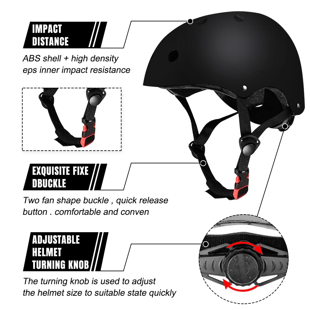 Mizikuu Protection Roller Enfant 7 en 1 Casque Vélo Kit Réglables Coudières Genouillère Protège Poignets pour 3-7 Ans Skateboard BMX Patin à Glace Noir