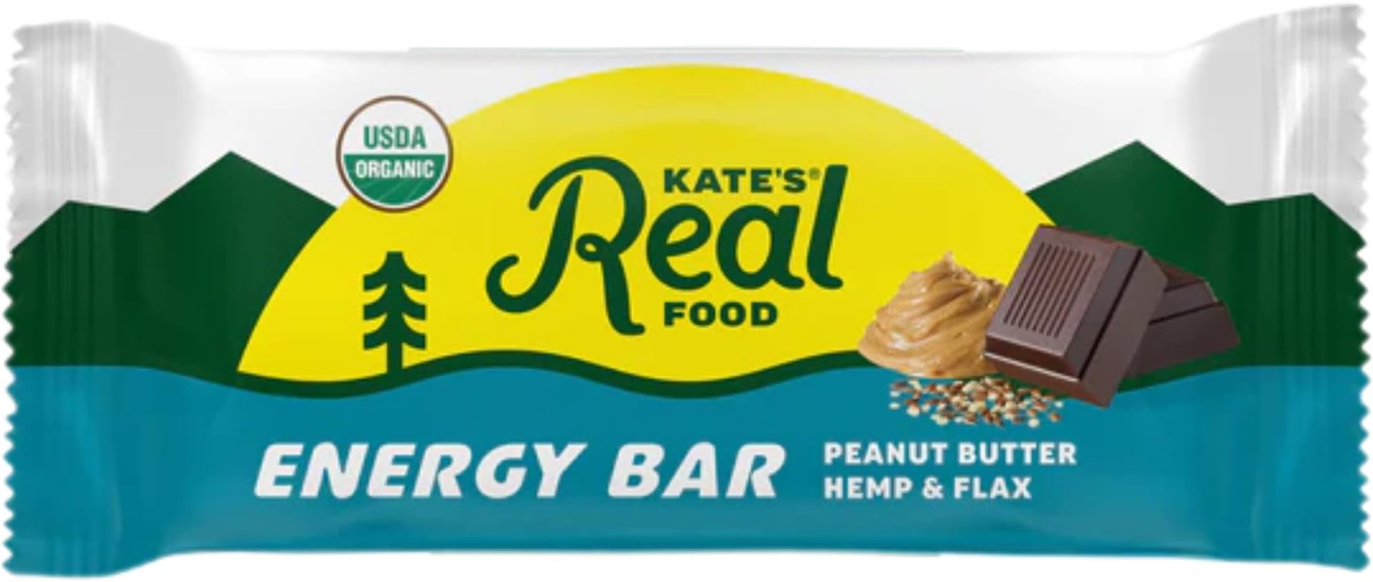 Kate’s Real Food Organic Energy Bars, Non-GMO, All-Natural Ingredients, Gluten-Free and Soy-Free Healthy Snack with Natural Flavors, Peanut Butter Hemp and Flax (Pack of 6)