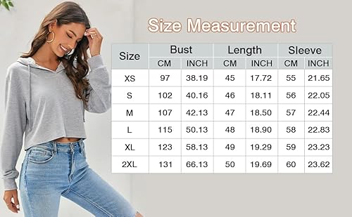Newffr Women's Casual Long Sleeve Drawstring Cropped Hoodie Solid V Neck Workout Crop Sweatshirt Tops White #TOP5