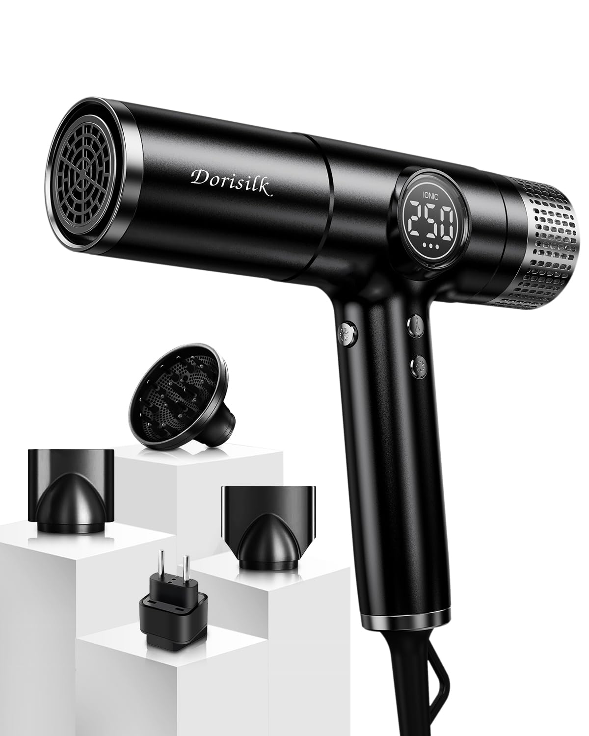 DORISILK Dual Voltage Hair Dryer for International Travel，1875W Professional Hair Dryer 160000 RPM Brushless ，Ionic Blow Dryer with Hair Diffuser for Curly Hair，