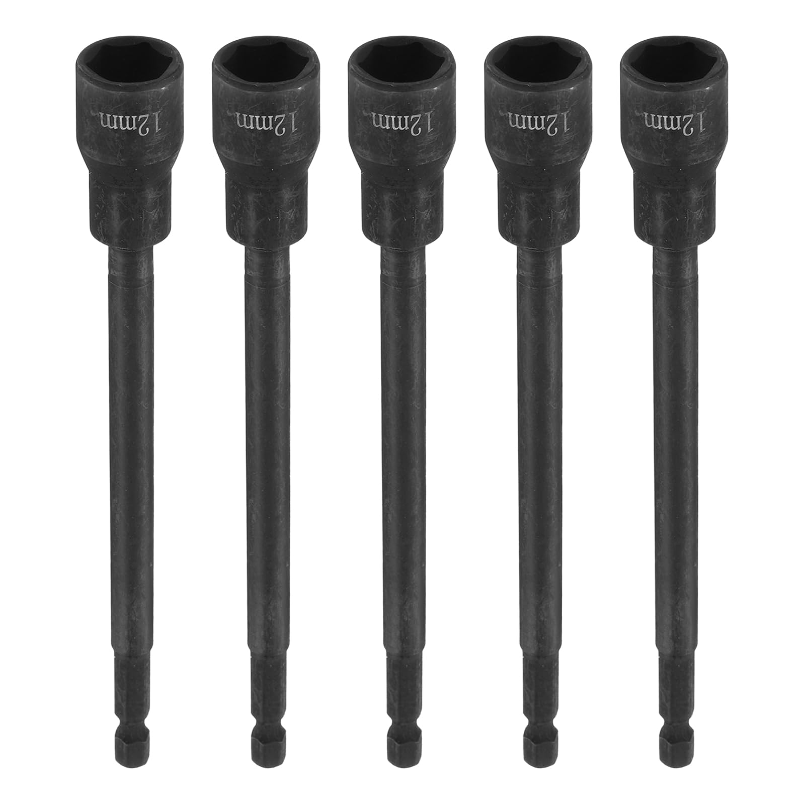 sourcing map 5pcs Hex Nut Driver Drill Bit 12mm Metric 6-Point Socket 1/4" Hex Shank Magnetic Setter CR-V Steel Bolt Sockets for Power Drills Impact Drivers, 5.91" (150mm) Long