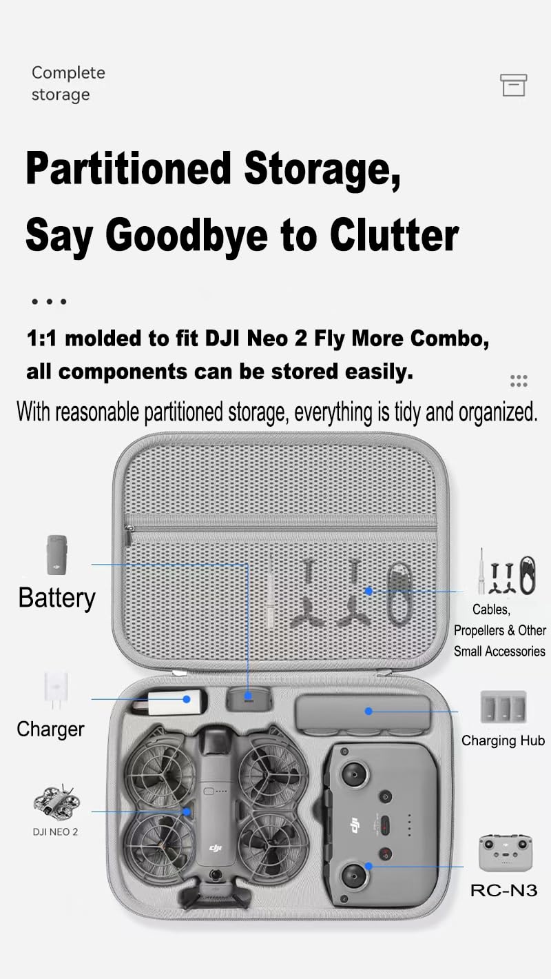 Lokyoyo Carrying Case for DJI Neo 2, Portable PU Storage Protective Bag for DJI Neo 2 Fly More Combo - Image 2