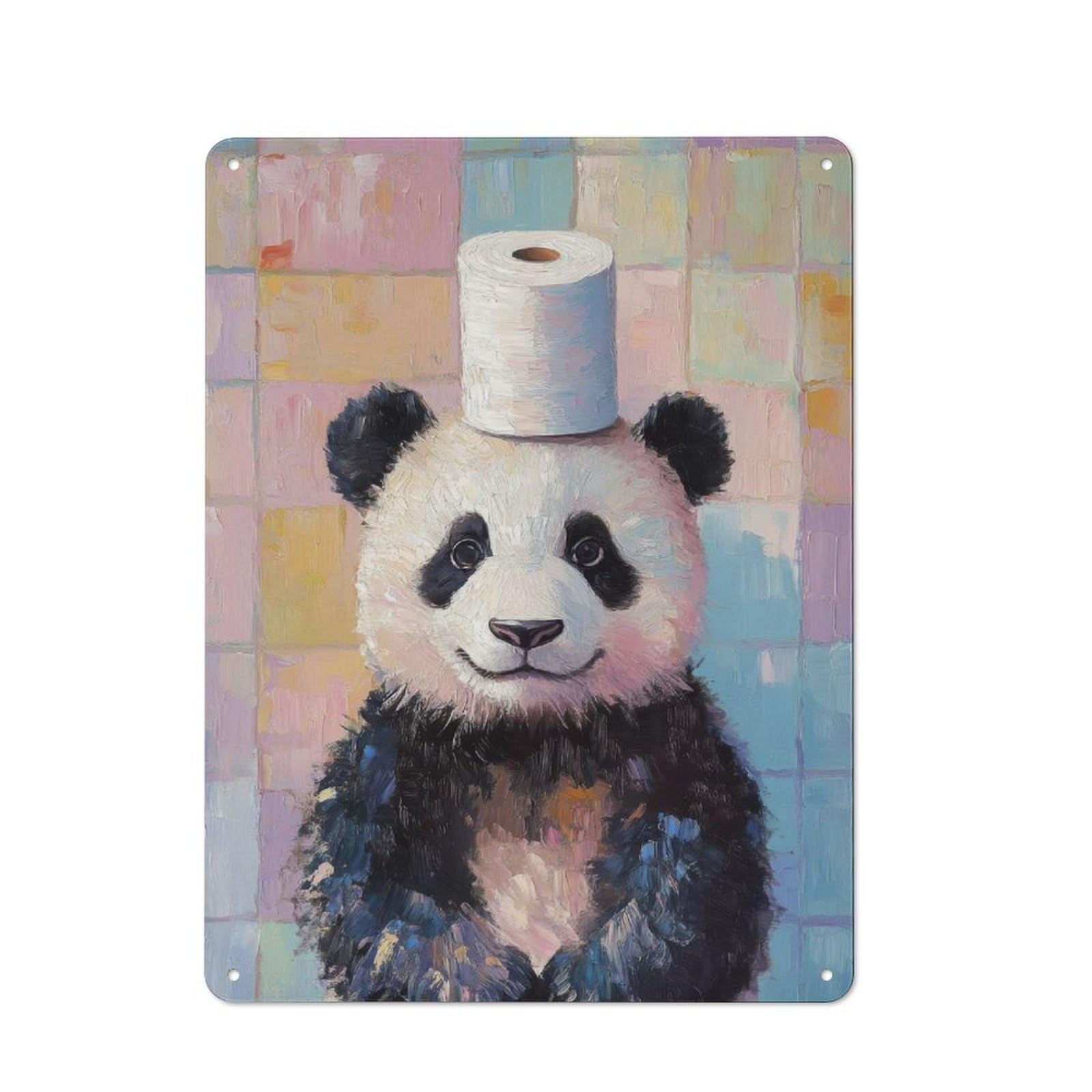 Junmoney Panda With Toilet Paper Hat Vintage Metal Sign 40X30cm, Bistro Style Bistro Wall Plaque For Cafe, Bistro, Bakery Or Restaurant