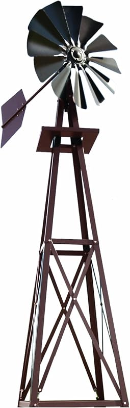 Outdoor Water Solutions Molino de viento decorativo para patio trasero – Acabado en bronce – Torre de 4 patas duradera y resistente a la intemperie con estacas de anclaje – Decoración de césped y jardín – 8 pies 3 pulgadas