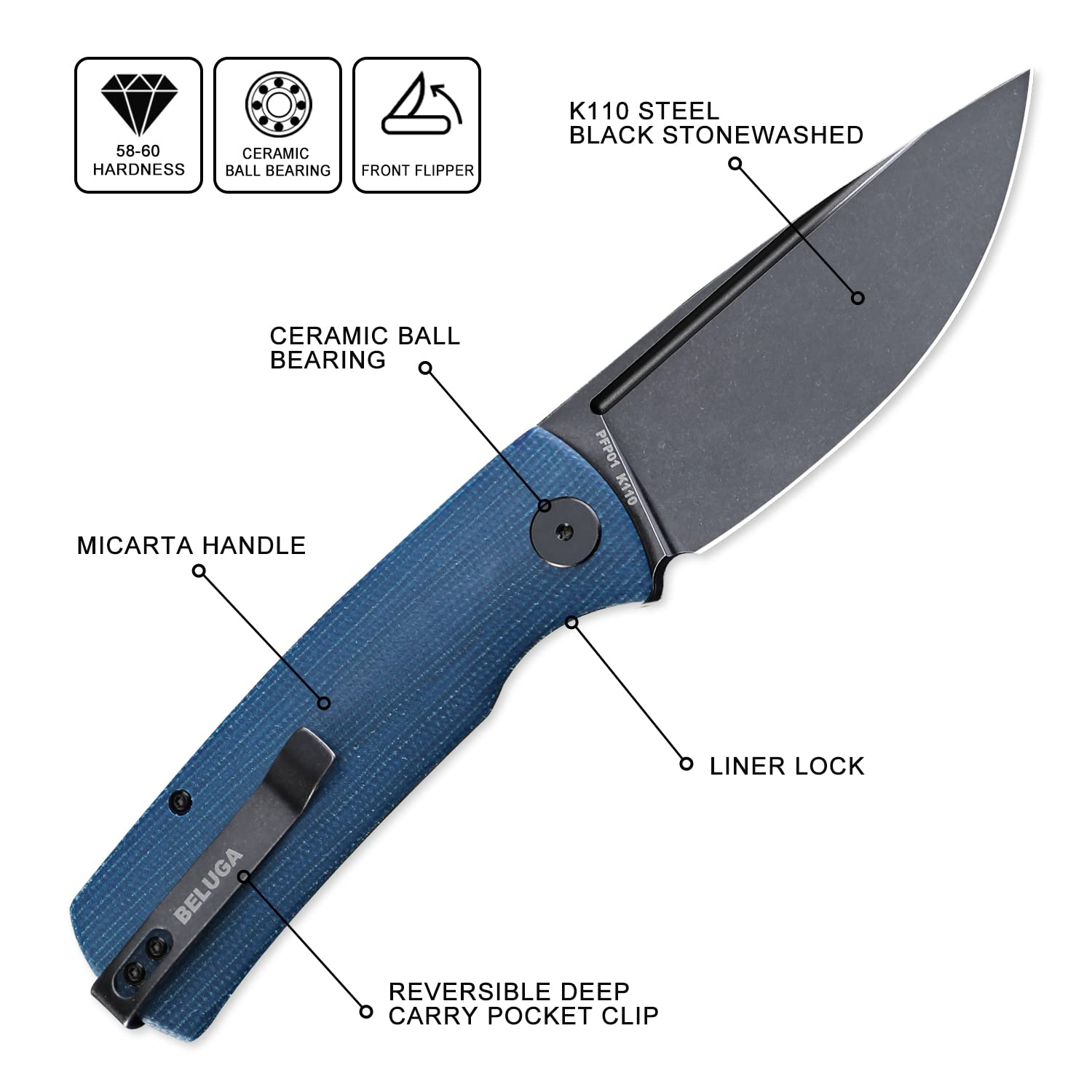 Amazon.co.jp: Petrified fish PFP01 Beluga 折りたたみナイフ3.62