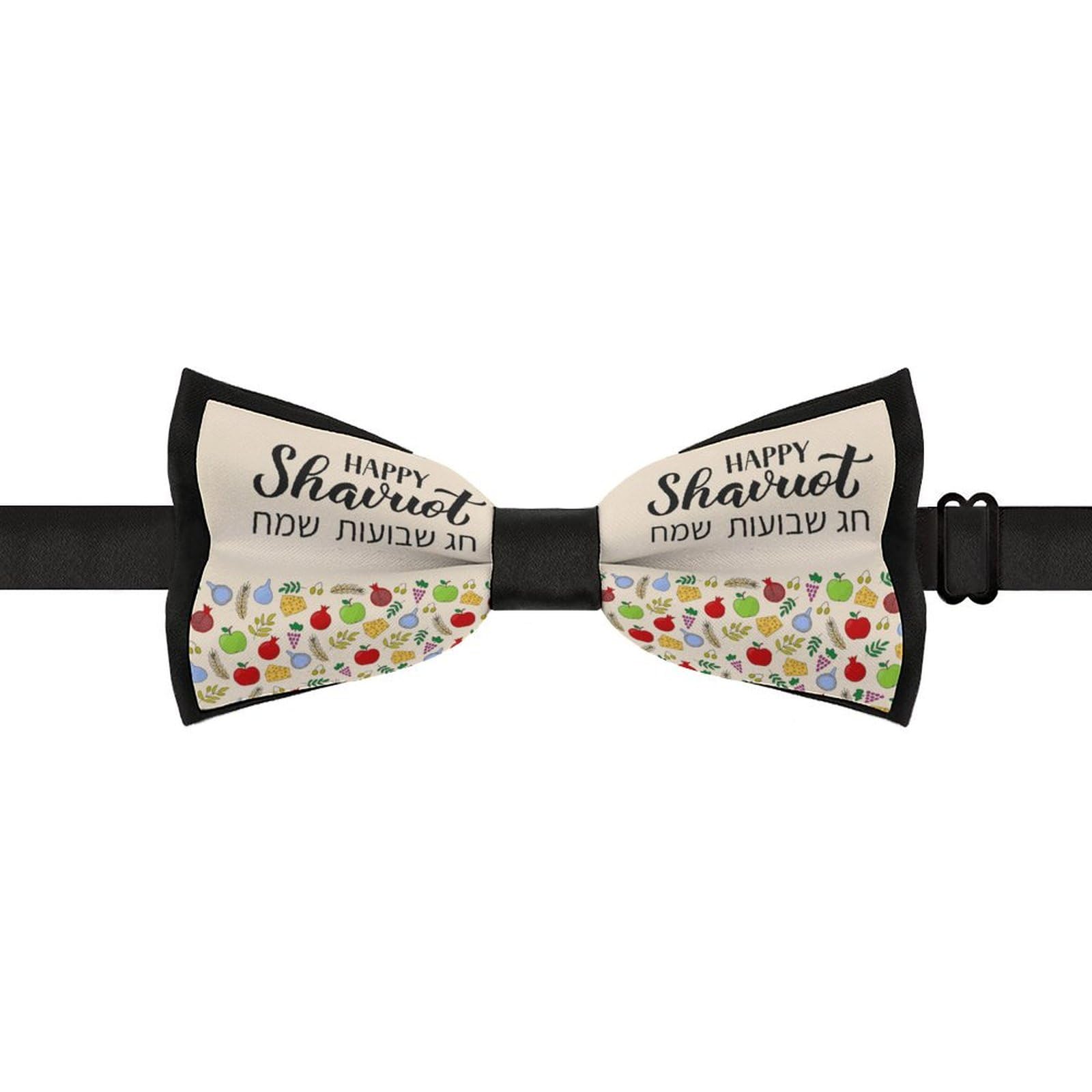 GoasNei Happy Shavuot Jewish Holiday Bow Tie for Men Adjustable Necktie Funny Tie Neck Ties for Weddings Party