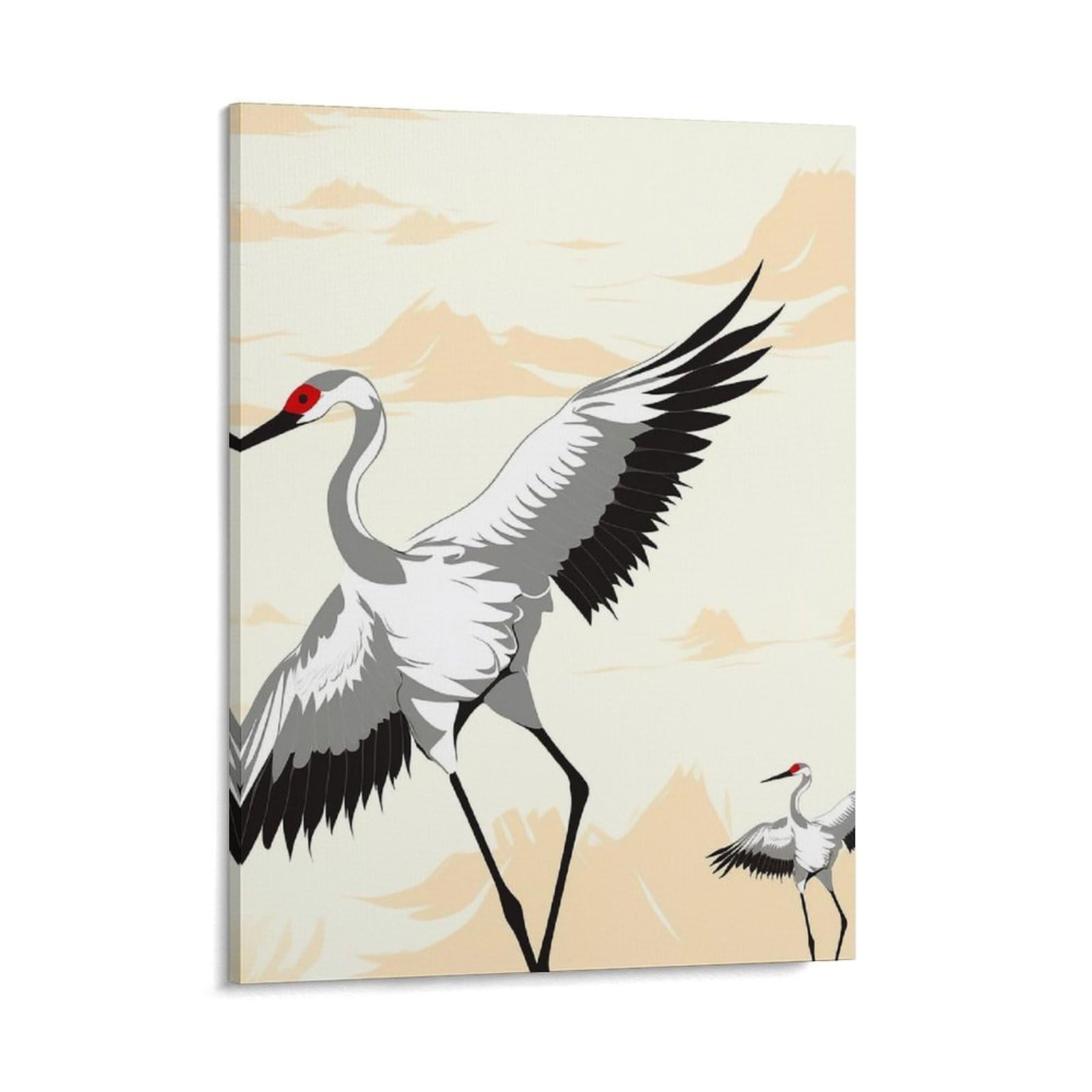 Japanese Crane Wall Art for Home, Abstract Canvas Framed Painting for Living Room, Portable Poster Print for Wall Decor, Personalized Artwork Picture for Hallway, Bedroom 16x20inch(41x51cm)