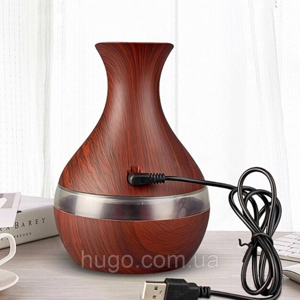 mobigon Wood Cool Mist Ultrasonic Humidifier for Room Moisture, Aroma Diffuser for Home, 300ml Essential Oil Diffuser with 7 Colorful Night Light, Auto Shut-Off, Home, Office, car (C.Dark Brown)
