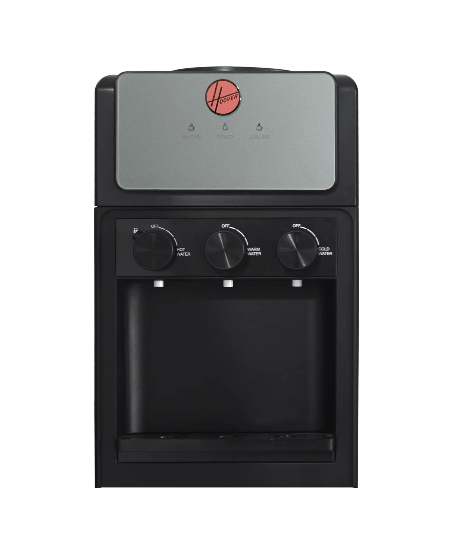 Hoover Tabletop Water Dispenser, 3 Water Spouts for Hot, Cold, and Ambient Water, Child Safety Lock, Knob Control, Stretched Stainless Cold Tank, 1 Year Warranty,Silver Grey - HWD-ST-02S