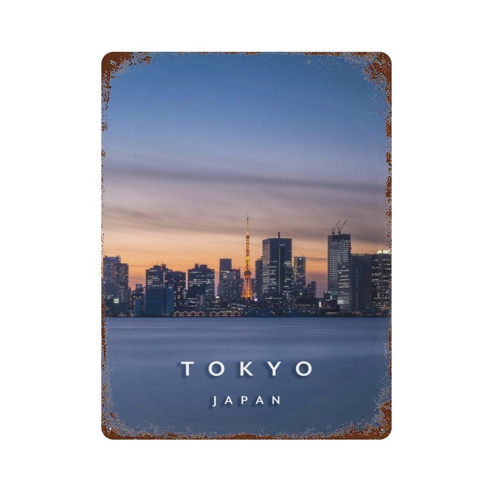 Tokyo Skyline Vintage Metal Tin Sign 15.7"x11.8", Ideal for Patio, Garden Room And Bar Decor