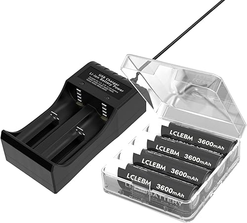 LCLEBM Paquete de 4 baterías para batería plana de 3.7 V recargable con estuche de almacenamiento de batería, cargador USB de 2 bahías para