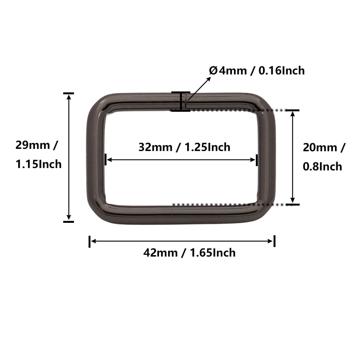 BIKICOCO Metal Rectangle Ring Buckles Square Strap Webbing Belt Rings for Bag Purse Non Welded 1-1/4 x 3/4 Inch, Gunmetal, Pack of 20 - Image 2