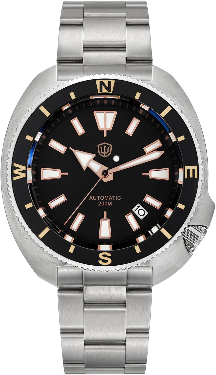 Automatic Diver Watches for Men, NH35 Movement 6105 Wristwatch 200M Sapphire Crystal Mens Watch with 316L Stainless Steel Bracelet Luminous Watch