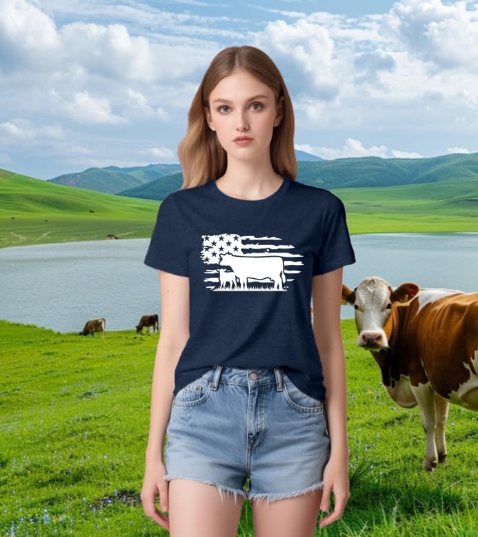 LBP Cow Shirt for Women USA American Flag Cow T-Shirt Cowgirl Cute Cattle Tees Farm Life Animal Tops - Image 4