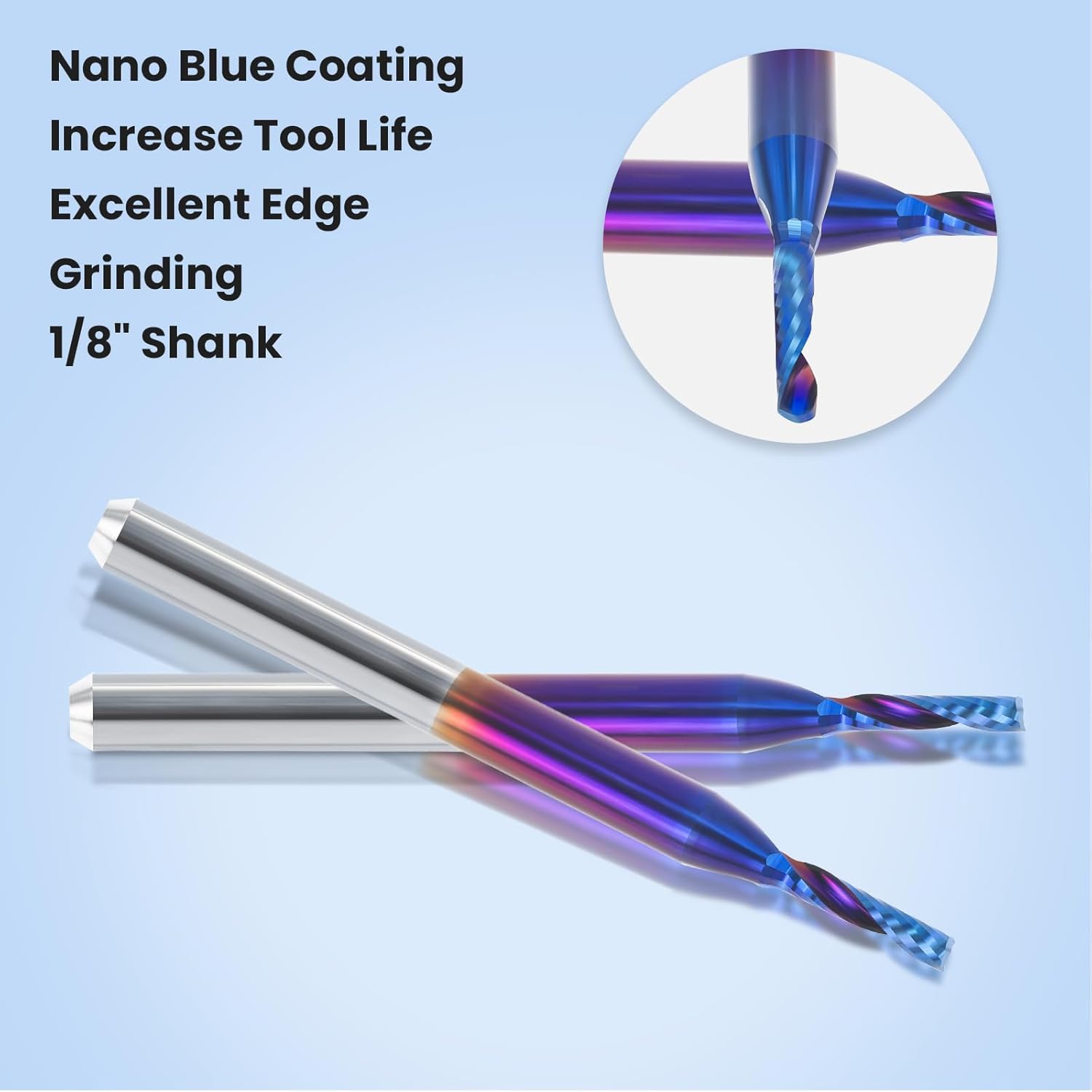 HQMaster 10 Pack O Flute CNC Router Bits End Mill Milling Cutter 1/8" Shank, 1/16" Cutting Dia. Spiral Router Bits CNC Bits Single Edged Cutting Engraving Bits Tungsten Carbide