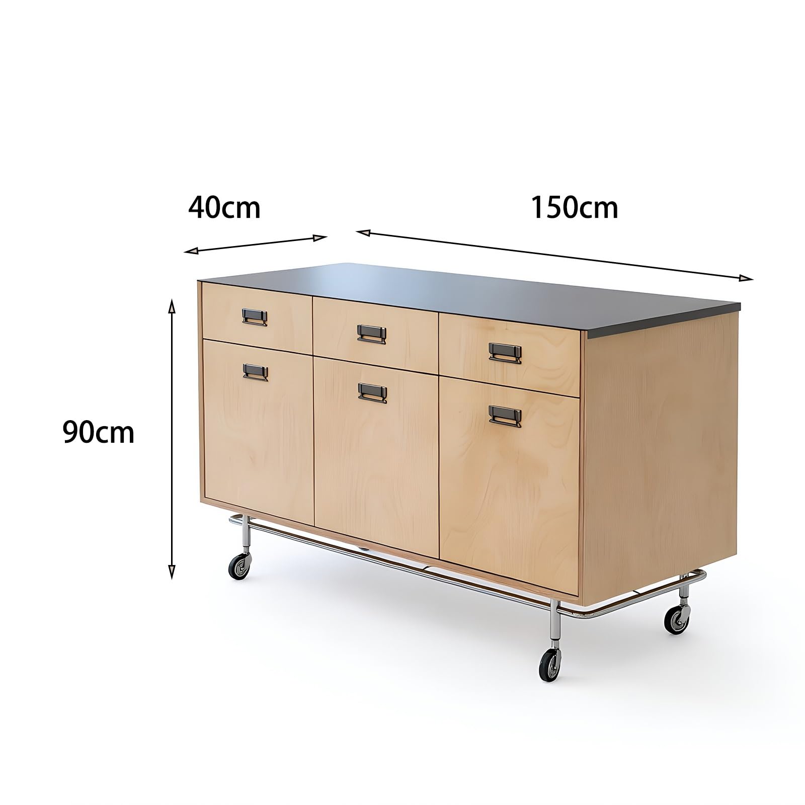 Carrello for cucina con isola, bancone in acciaio inox e 6 ruote portaoggetti anta cassetto Organizer Carrello Scaffale