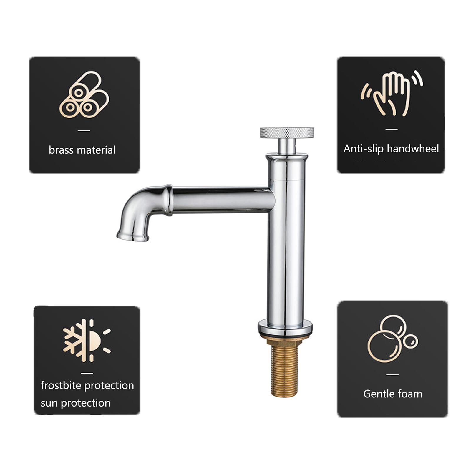Robinet Extérieur En Laiton Robinet Exterieur Eau Froide Protection Solaire Antigel Adapté Aux Éviers Extérieurs,Chromé