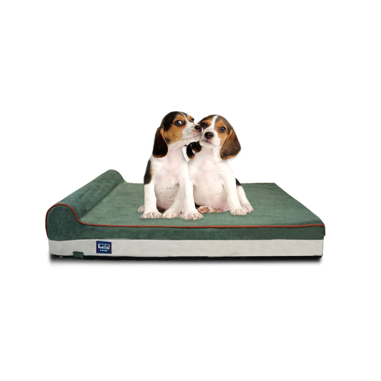Laifug Cama ortopédica de espuma viscoelástica para perro con almohada y forro duradero a prueba de agua y funda extraíble lavable y diseño inteligente mediano (34 x 22 x 7 pulgadas), verde oscuro