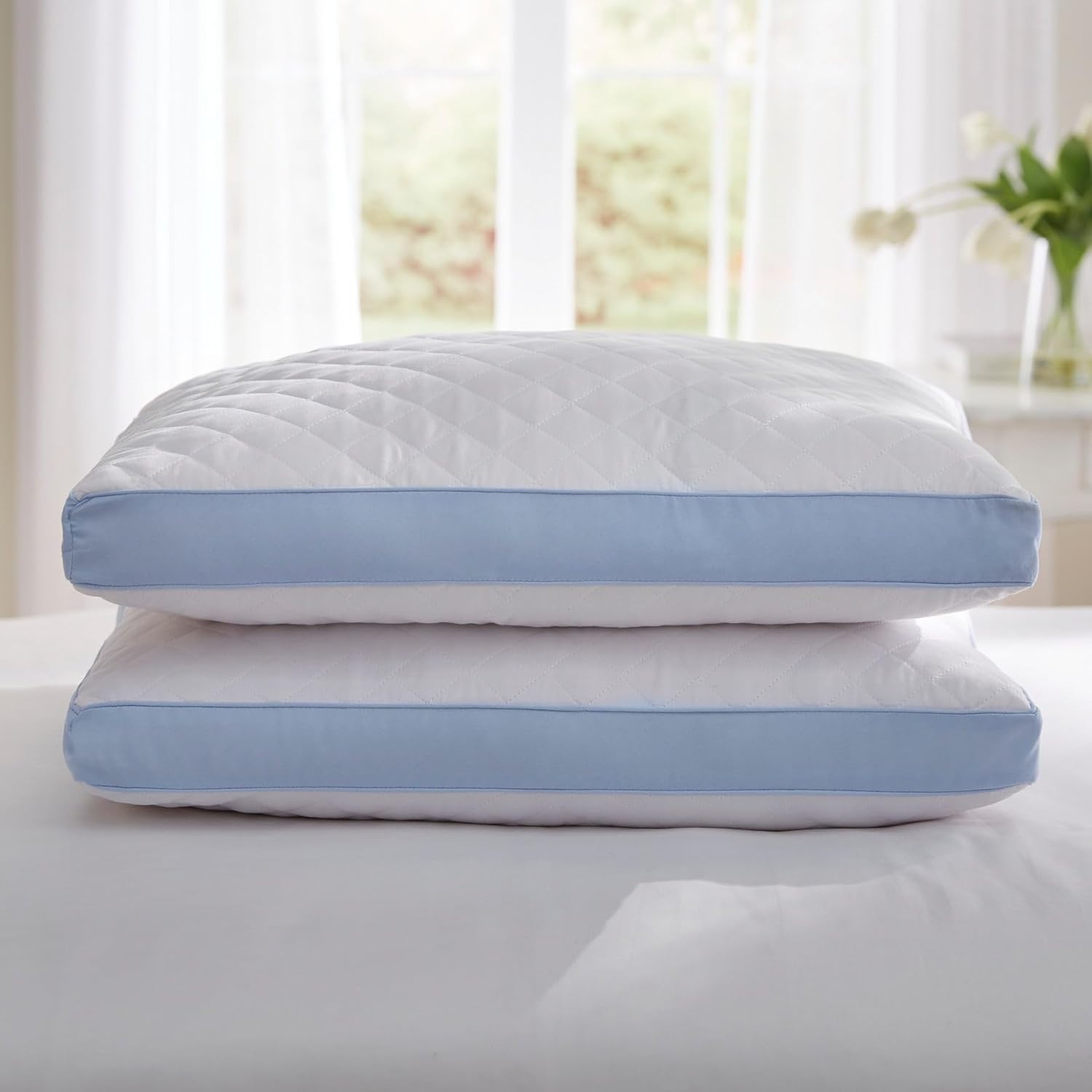 BrylaneHome Gusseted Density Pillow 2-Pack - PSTAND, Medium Firm Green