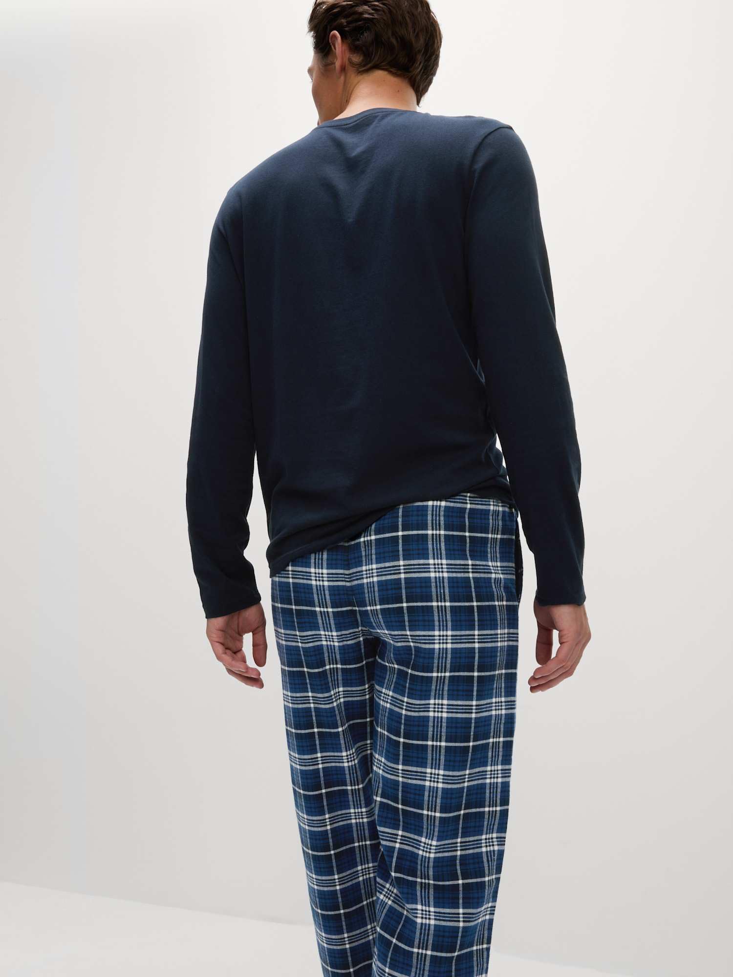 Marks & Spencer Conjunto de Pijama de Cuadros de Algodón Afelpado para Hombre, Ajuste Normal, Cintura con Cordón, con Bolsillos