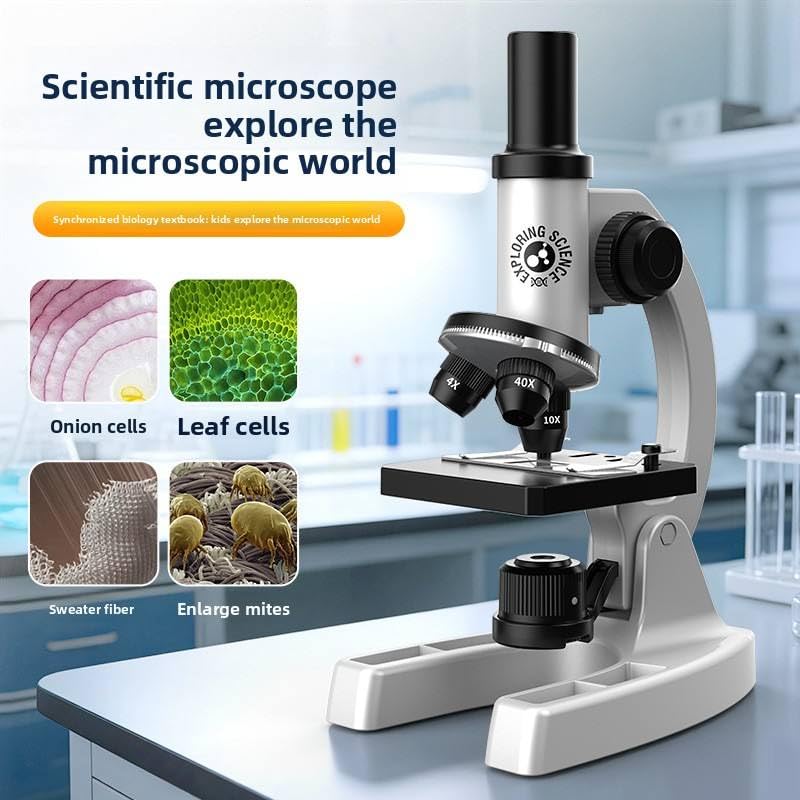Image of Lukzer Scientific Compound Microscope for Kids with 4X, 10X & 40X Objective Lenses | Educational Biology Microscope for School Lab, STEM Learning, Slides, Specimen Observation & Science Projects