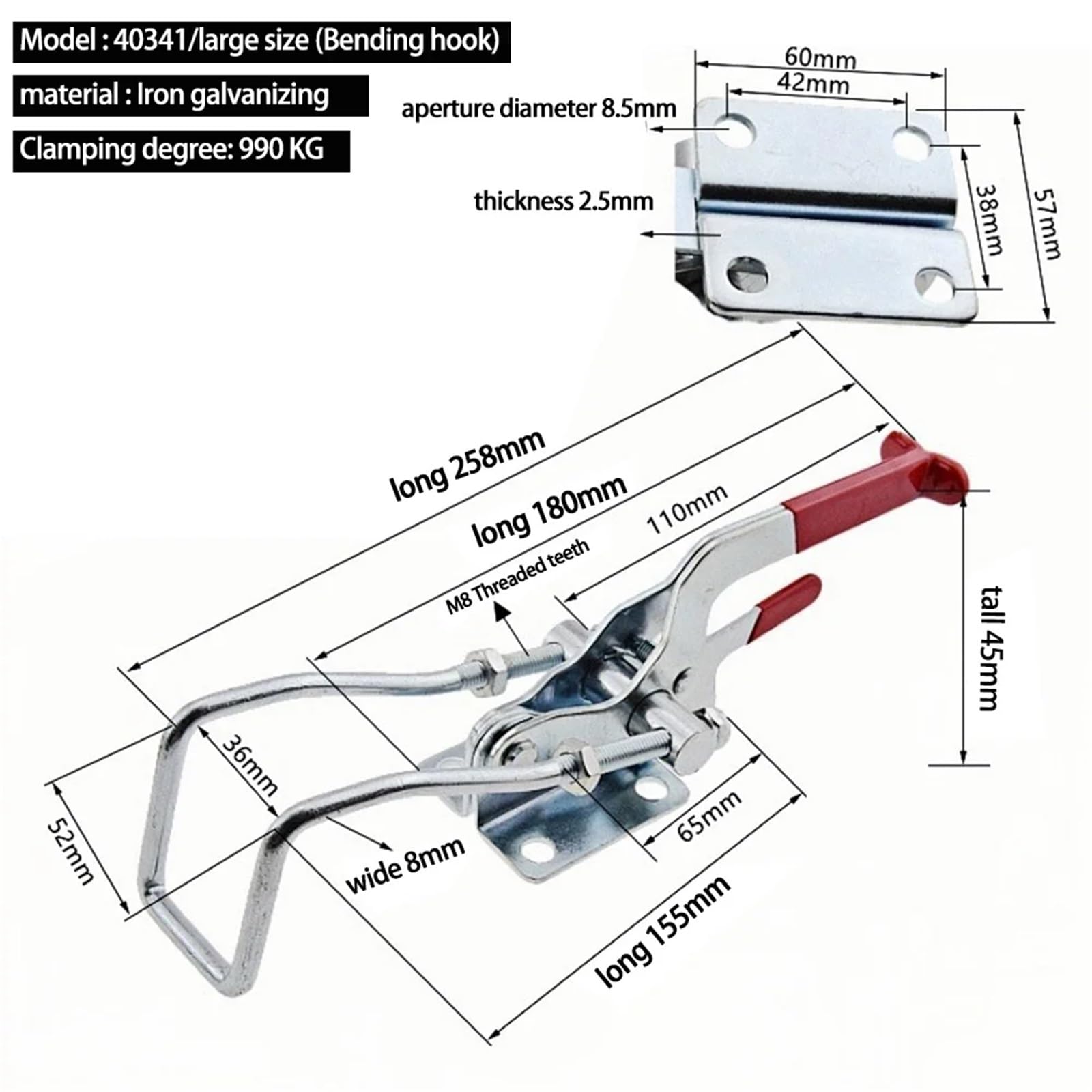 Hebilla para puerta de acero inoxidable con cerradura de caja galvanizada con abrazadera de presión rápida, bloqueo automático, 1 unidad (40341-TDX-ZSWG-990-D)