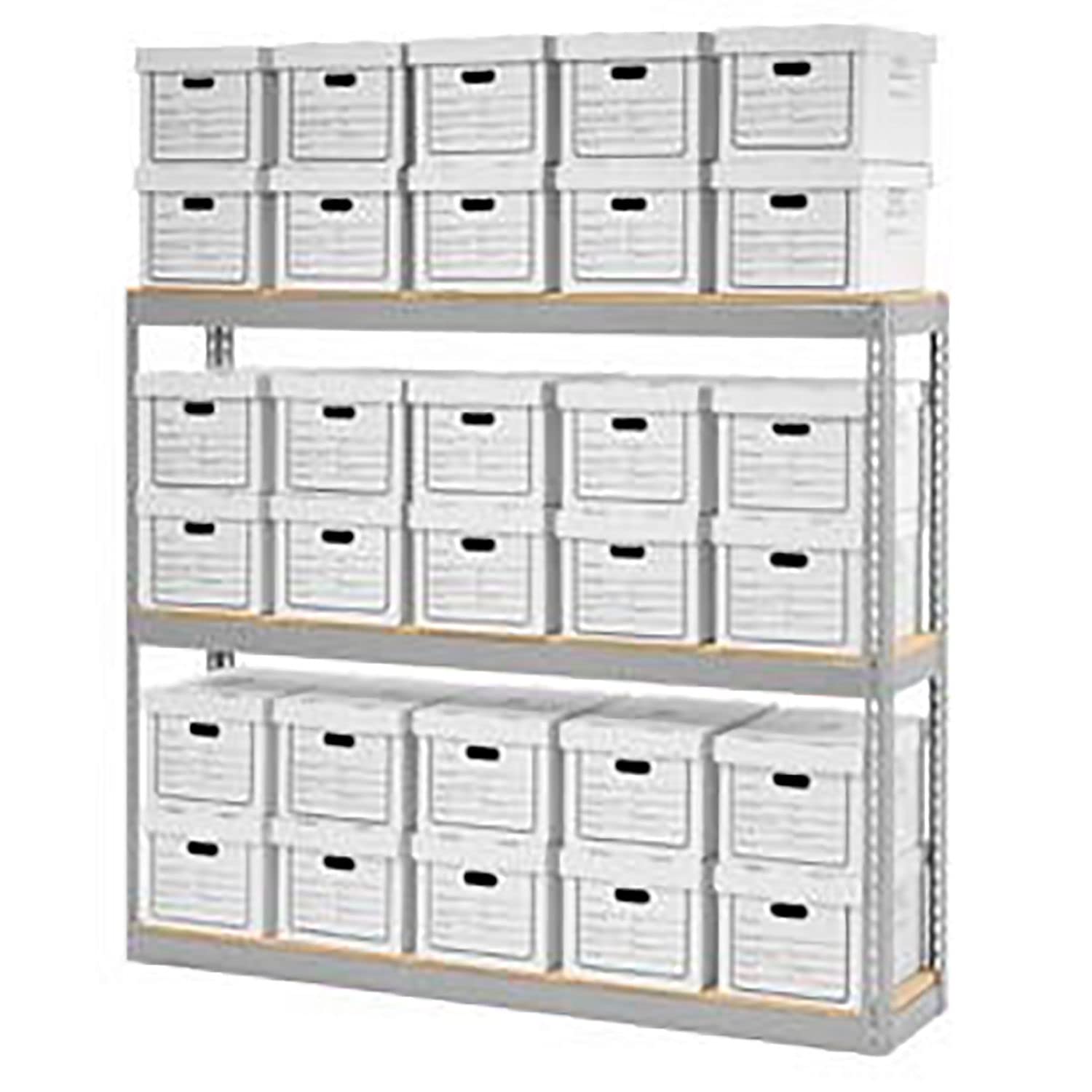 Record Storage Open With Boxes 72"W x 15"D x 60"H by Global Industrial – Steel, Gray, Model 716849