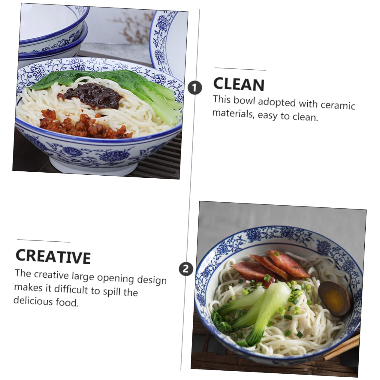 TOPBATHY Cuenco de Porcelana Azul y Tazón de Fideos para Uso Doméstico Tazón de Sopa para Servir Comida de Cocina para Comidas Rápidas el Hogar