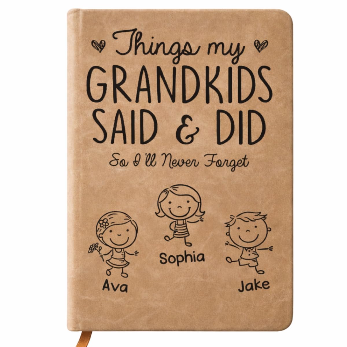 Things My Grandkids Said & Did - Personalized Leather Journal, Personalized Grandma Granddad Life Journal, Custom Grandkid Name Notebook, Grandparent Story Book,Mothers Day Gift Grandpa Memory Journal
