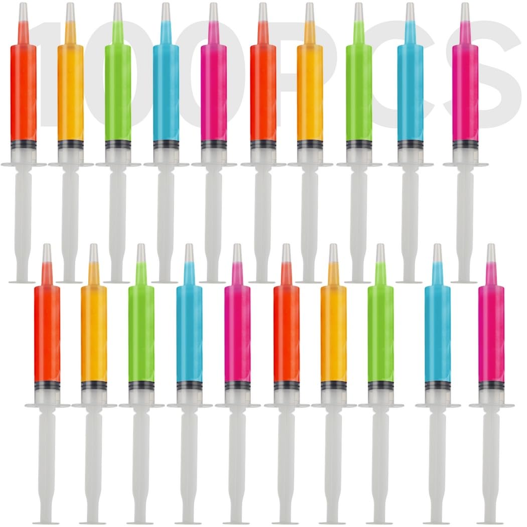 Confezione da 100 siringhe con tappo a punta, 20 ml, siringhe liquide per gelatina, contenitori riutilizzabili per feste, per Halloween, Natale, addio al nubilato, infermieri