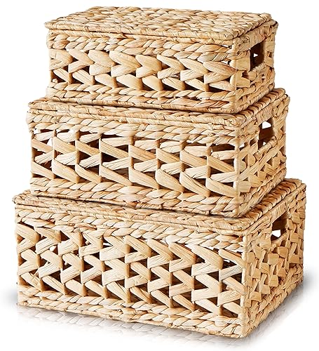 Opiniones y reviews de Cesta mimbre rectangular listamos los 10 mejores. 37 CHI AN HOME - Cestas de almacenamiento de mimbre de 14 pulgadas con tapas, juego de 3 cestas de jacinto con tapa de ratán para organizar, cestas rectangulares grandes, cesta con...