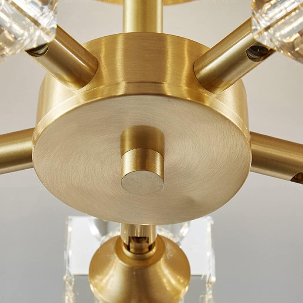 Modern Brass Gold Crystal Cube Ceiling Light, LED 3-Color Dimming Designed Nordic Aisle Ceiling Light,Semi Flush Mount 6-Light Light Fixture, for Room Hallway Entryway Luxury Lighting